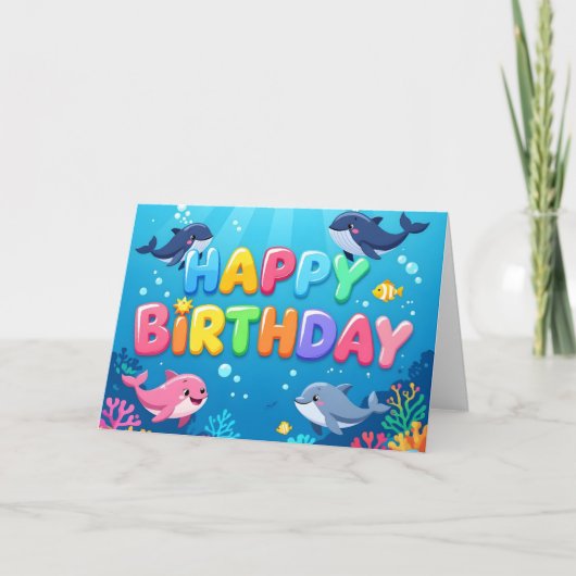 かわいい誕生日おめでとうイルカデザイン カード (正面)