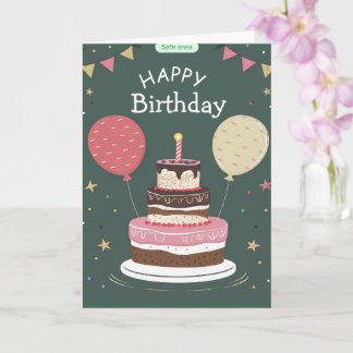 かわいい誕生日おめでとうケーキバルーングリーティングカード カード