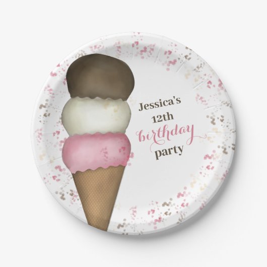 かわいい誕生日お洒落パーティーアイスクリームコーン ペーパープレート (正面)