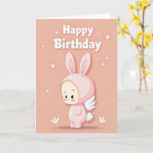 かわいい誕生日ちび動物カード カード (黄色い花)