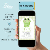 かわいい誕生日に水色のカエルが飛び跳ねる 招待状