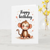 かわいい誕生日のおさるさんカード カード (黄色い花)