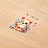 かわいい誕生日のひよこ アクリル招待状 (レイダウン)