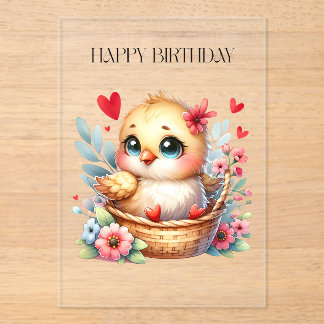 かわいい誕生日のひよこ アクリル招待状