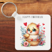 かわいい誕生日のひよこ キーホルダー (正面)