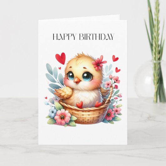 かわいい誕生日のひよこ サンキューカード (正面)