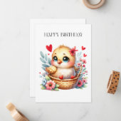 かわいい誕生日のひよこ ノートカード (正面/裏面インサイチュ)