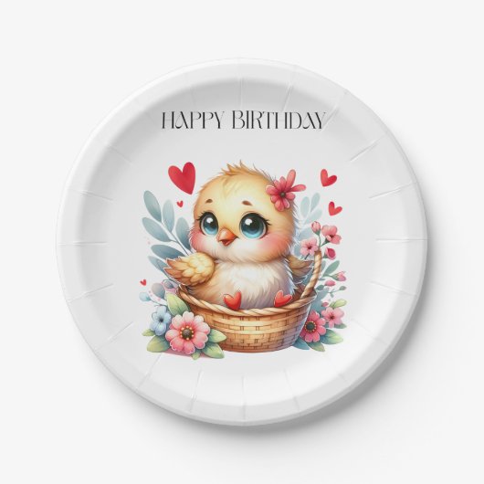 かわいい誕生日のひよこ ペーパープレート (正面)