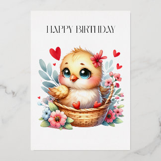 かわいい誕生日のひよこ 箔招待状
