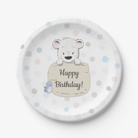 かわいい誕生日のクマ ペーパープレート (正面)