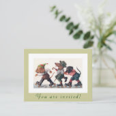 かわいい誕生日のスケートで滑るのパーティーのおもしろいな動物 招待状 (スタンド正面)