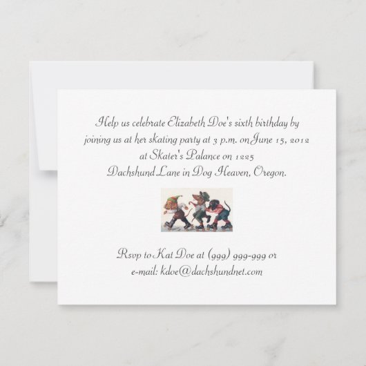 かわいい誕生日のスケートで滑るのパーティーのおもしろいな動物 招待状 (裏面)