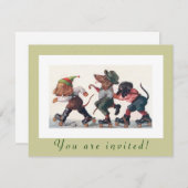かわいい誕生日のスケートで滑るのパーティーのおもしろいな動物 招待状 (正面/裏面)