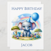 かわいい誕生日のゾウの誕生日カード (正面/裏面)