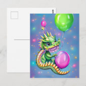 かわいい誕生日のドラゴン風船付き ポストカード (正面/裏面)