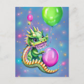 かわいい誕生日のドラゴン風船 ポストカード (正面)