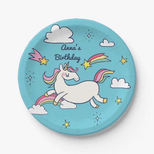 かわいい誕生日のドードル虹の一角星雲 ペーパープレート (正面)