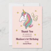 かわいい誕生日のドードル·レ飛んでいるインボー·ユニコーン サンキューカード (正面)