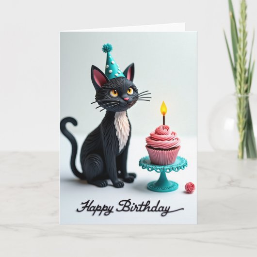 かわいい誕生日のネコのカード カード (正面)