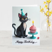 かわいい誕生日のネコのカード カード (黄色い花)