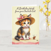 かわいい誕生日のネコのカード カード (黄色い花)