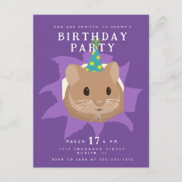 かわいい誕生日のハムスターが穴から顔を出す ポストカード