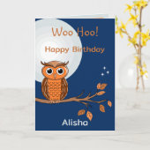 かわいい誕生日のフクロウと月のかざり折りカード カード (黄色い花)