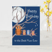 かわいい誕生日のフクロウの折りたたみグリーティングカード カード (黄色い花)