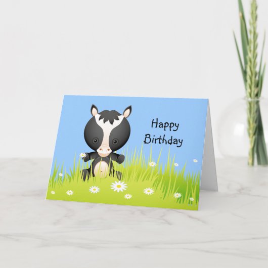 かわいい誕生日のポニーin the Field Card カード (正面)