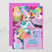 かわいい誕生日のマーメイドの招待 招待状 (正面/裏面)