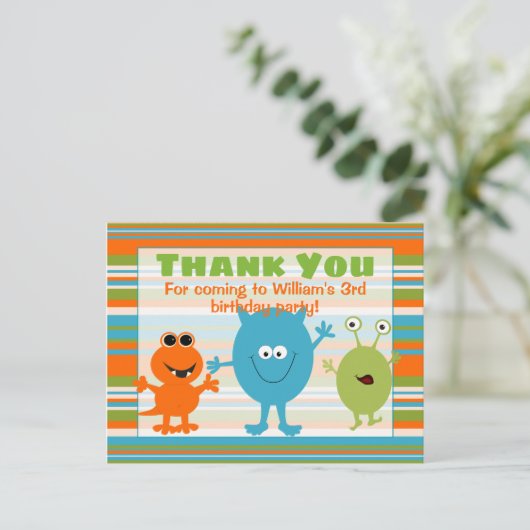 かわいい誕生日のモンスターお礼ポストカード ポストカード (スタンド正面)