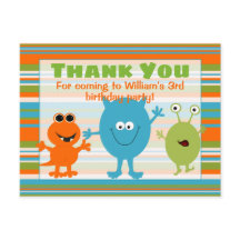 かわいい誕生日のモンスターお礼ポストカード