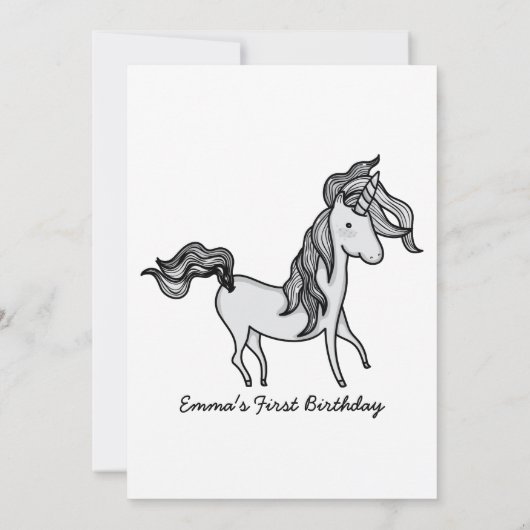 かわいい誕生日の一角獣(ユニコーン) 招待状 (裏面)