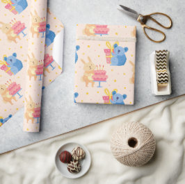 かわいい誕生日の動物のラッピング紙 ラッピングペーパー