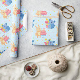 かわいい誕生日の動物のラッピング紙 ラッピングペーパー