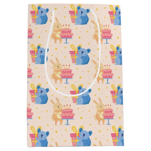 かわいい誕生日の動物ミディアム抱き枕 ミディアムペーパーバッグ (正面)