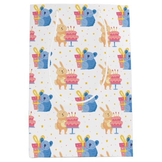 かわいい誕生日の動物 ミディアムペーパーバッグ (正面)