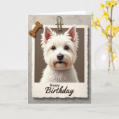 かわいい誕生日の子犬のフォトカード カード (黄色い花)