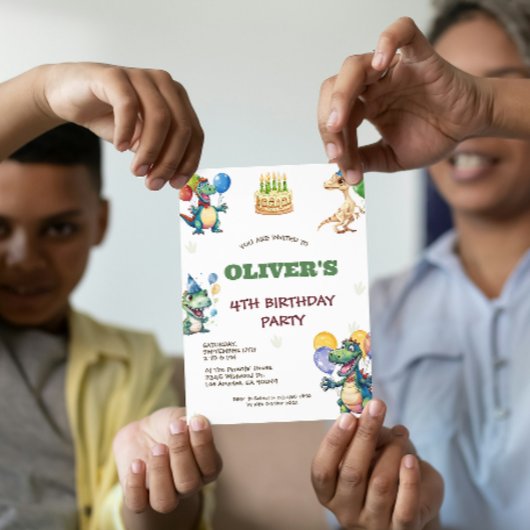 かわいい誕生日の恐竜子供の誕生日パーティー招待状 セーブザデート