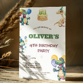 かわいい誕生日の恐竜子供の誕生日パーティー招待状 セーブザデート