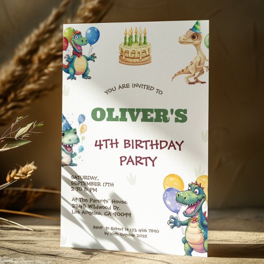 かわいい誕生日の恐竜子供の誕生日パーティー招待状 セーブザデート