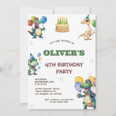 かわいい誕生日の恐竜子供の誕生日パーティー招待状 セーブザデート (正面)