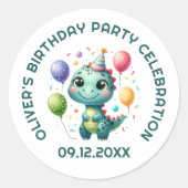 かわいい誕生日の恐竜 ラウンドシール (正面)