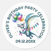 かわいい誕生日の恐竜 ラウンドシール (正面)