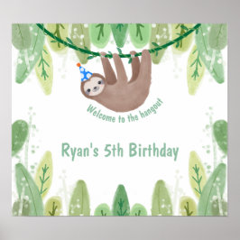 かわいい誕生日の歓迎ナマケモノのパーティー帽子 ポスター