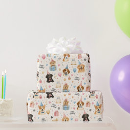 かわいい誕生日の犬の水彩ペット愛好家 ラッピングペーパー