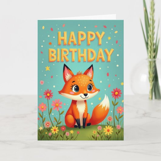 かわいい誕生日の狐アートカード カード (正面)