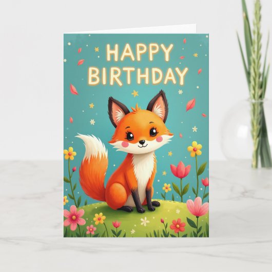 かわいい誕生日の狐カード カード (正面)