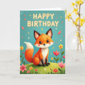 かわいい誕生日の狐カード カード (黄色い花)