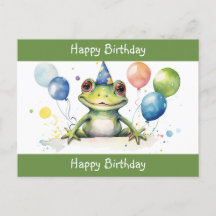 かわいい誕生日の緑のカエルと風船